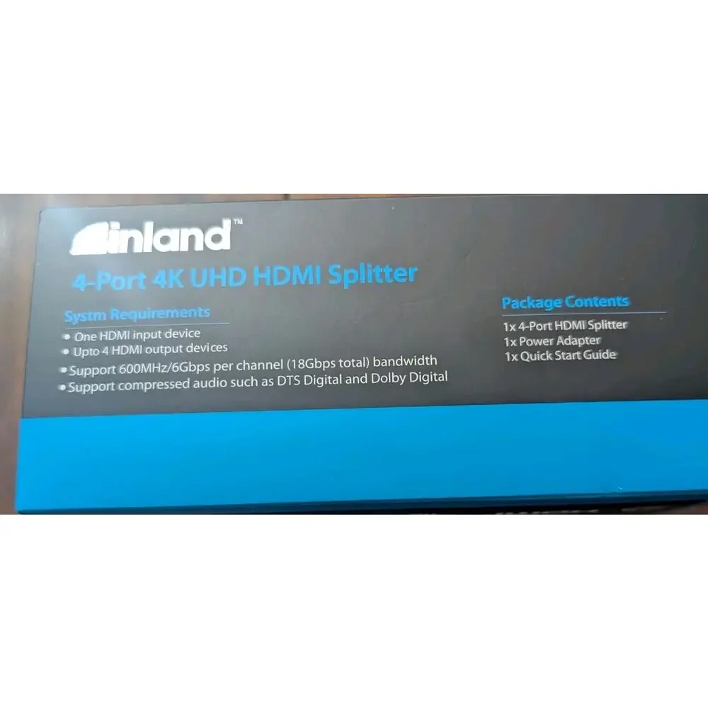 Inland 4 Port 4K UHD HDMI Splitter 1x4 HDCP 2.2 Powered Multi Display Box